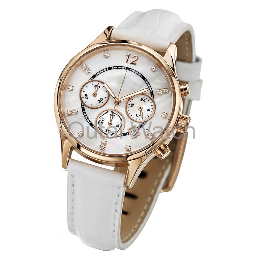 CZ setting dial leather band fashion watch