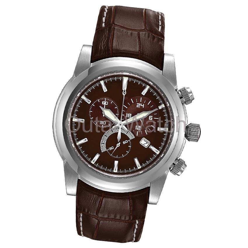 Brown leather band stainless steel fashion watch