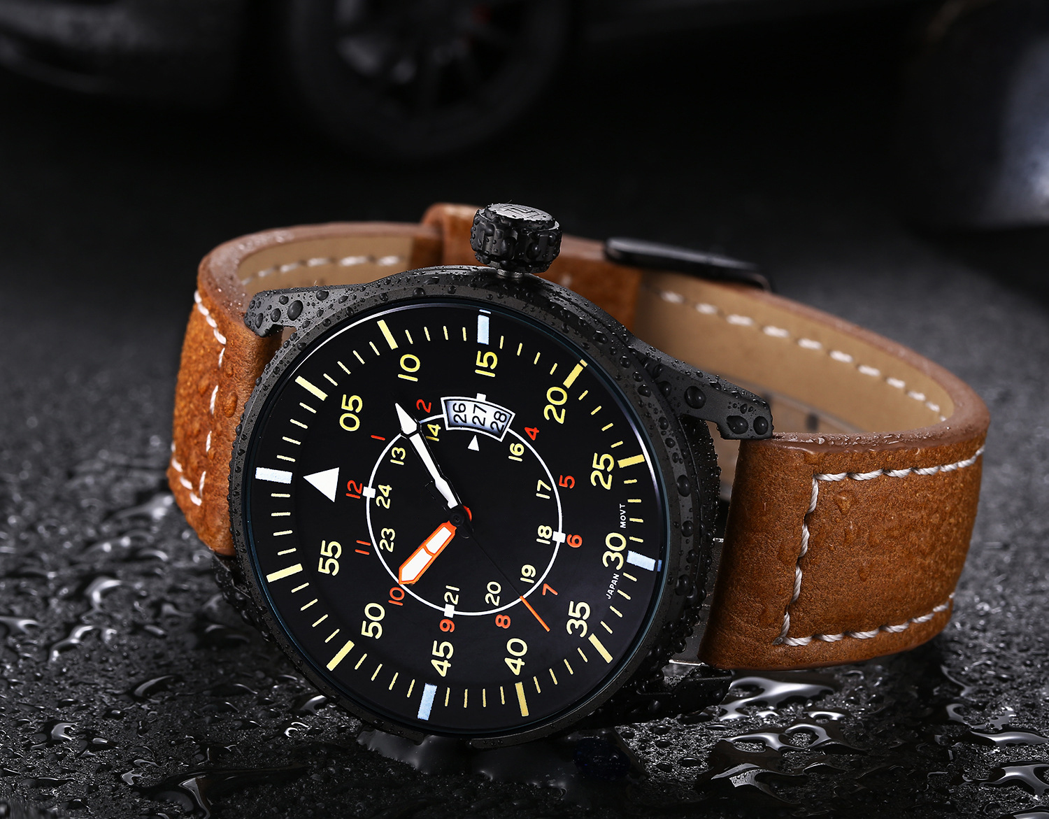 Brown Genuine leather alloy watch