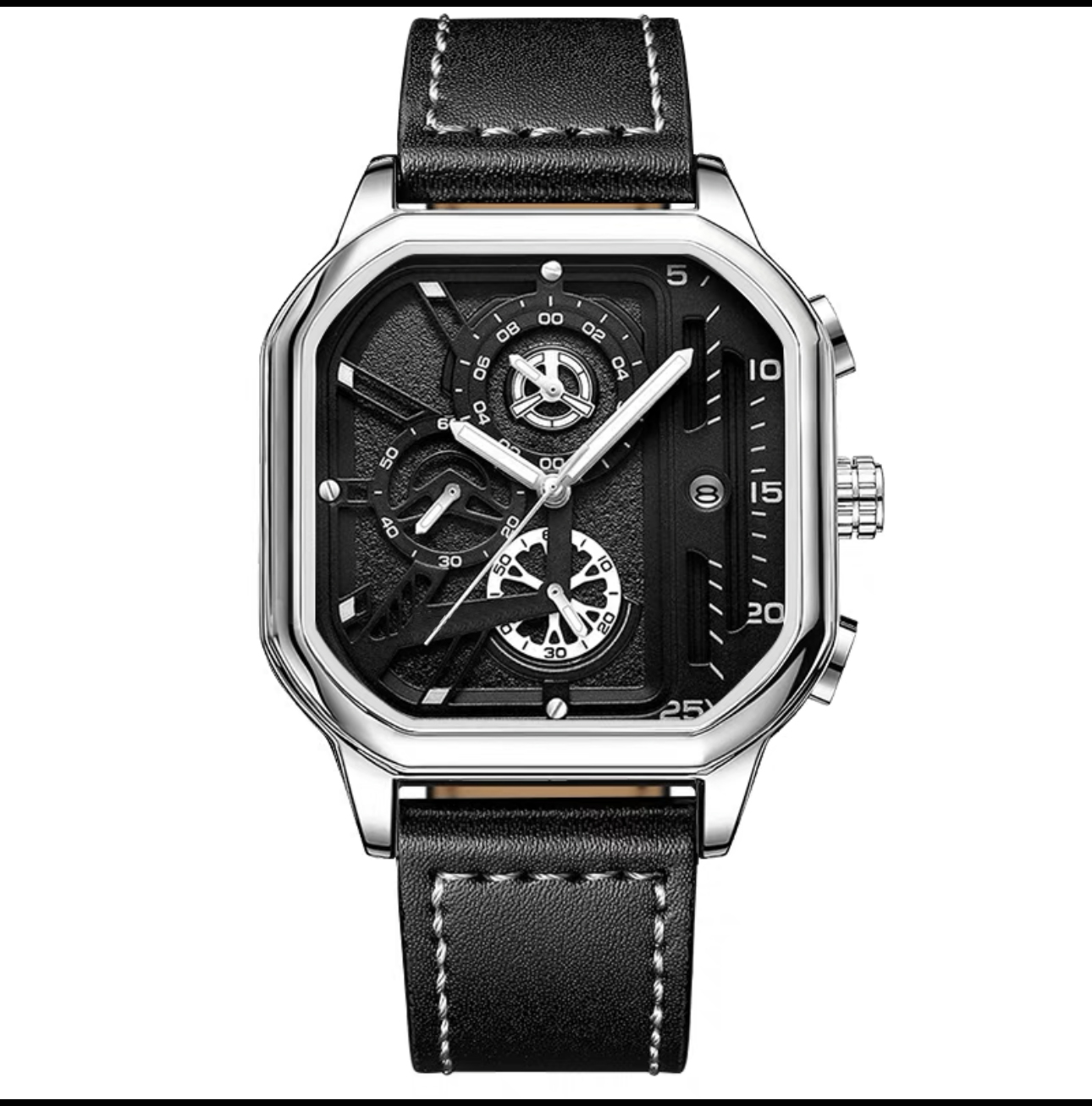 Black Leather Chronograph Watches with Customized Brand Watch