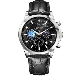 Black Leather Chronograph Men Watches With OEM ODM Service